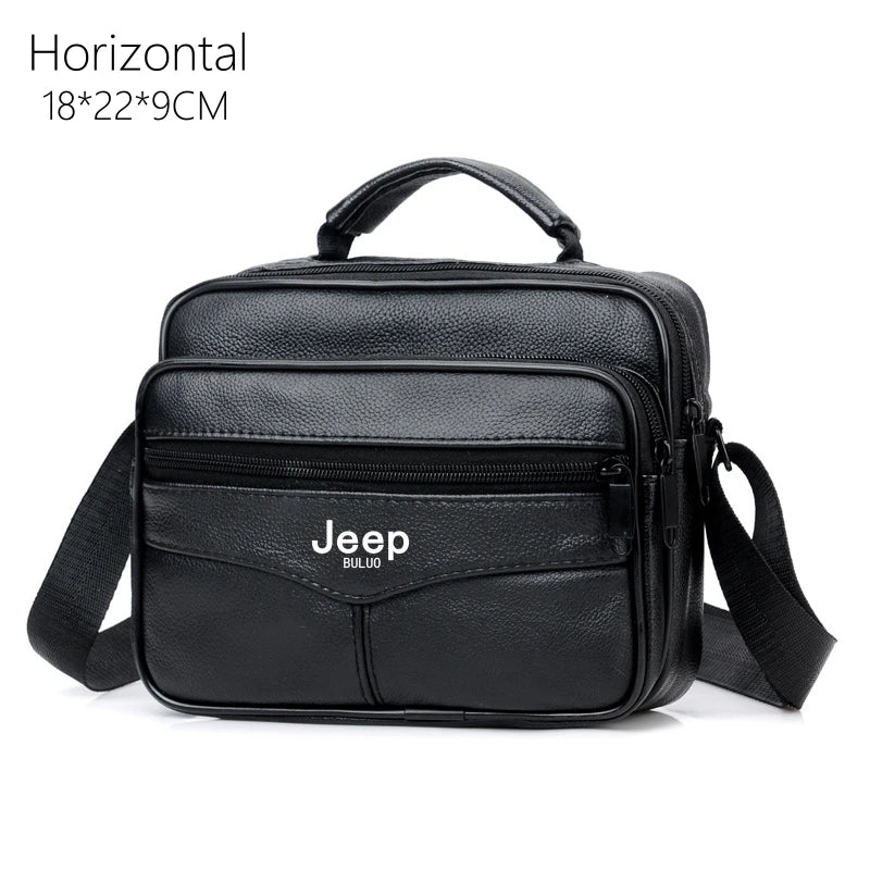 Jeep Buluo Bolsa de ombro masculina de couro bovino legítimo, preta, casual, de negócios, grande capacidade, bolsa transversal, alta qualidade, nova
