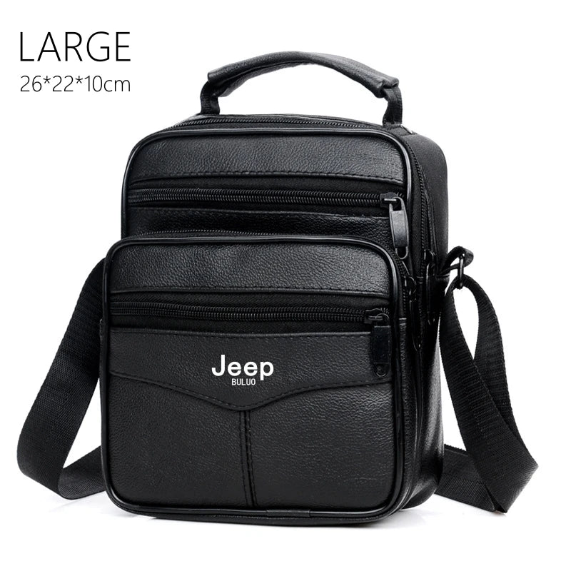 Jeep Buluo Bolsa de ombro masculina de couro bovino legítimo, preta, casual, de negócios, grande capacidade, bolsa transversal, alta qualidade, nova