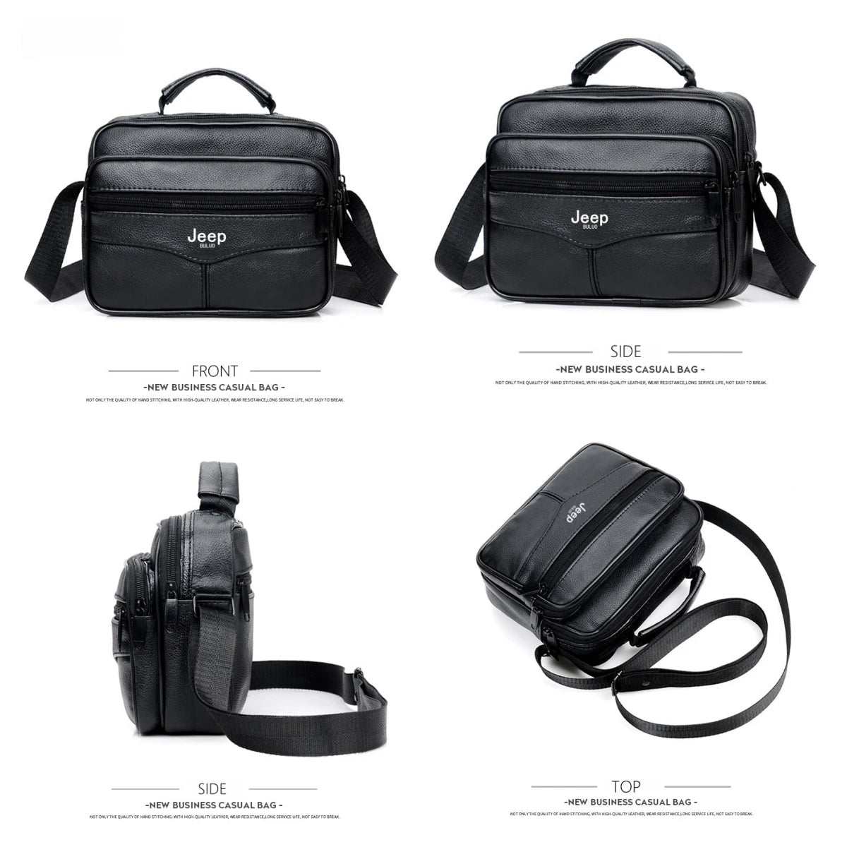 Jeep Buluo Bolsa de ombro masculina de couro bovino legítimo, preta, casual, de negócios, grande capacidade, bolsa transversal, alta qualidade, nova