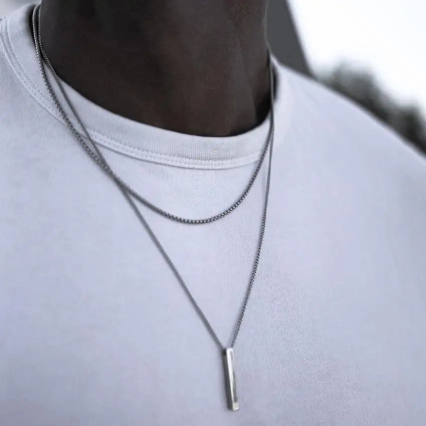 Colares Vnox com barra vertical 3D para homens, pingente geométrico de aço inoxidável em camadas, corrente cubana de corda de trigo em camadas, colarinho masculino