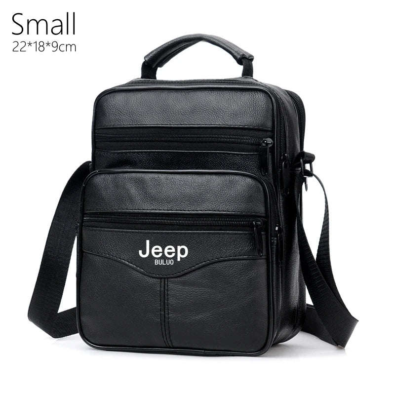 Jeep Buluo Bolsa de ombro masculina de couro bovino legítimo, preta, casual, de negócios, grande capacidade, bolsa transversal, alta qualidade, nova