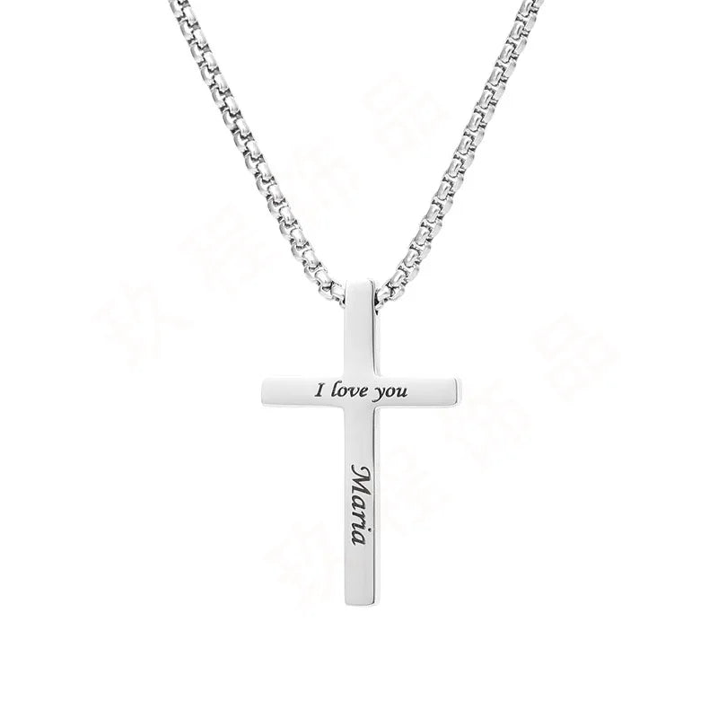 Colar com pingente de cruz Hainon New Cross Charm, simples, de aço inoxidável, prateado, preto, personalizado, para homens e mulheres