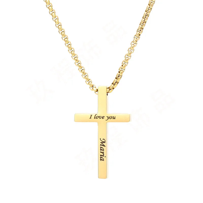 Colar com pingente de cruz Hainon New Cross Charm, simples, de aço inoxidável, prateado, preto, personalizado, para homens e mulheres