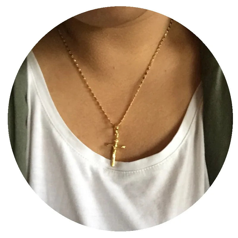 Novo colar de ouro 24K com pingente de cruz, colar banhado a ouro, joias masculinas e femininas, presente de 45 cm/50 cm