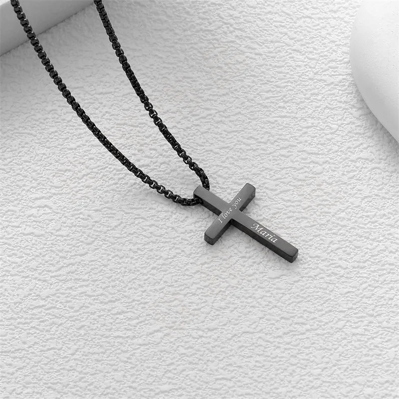 Colar com pingente de cruz Hainon New Cross Charm, simples, de aço inoxidável, prateado, preto, personalizado, para homens e mulheres