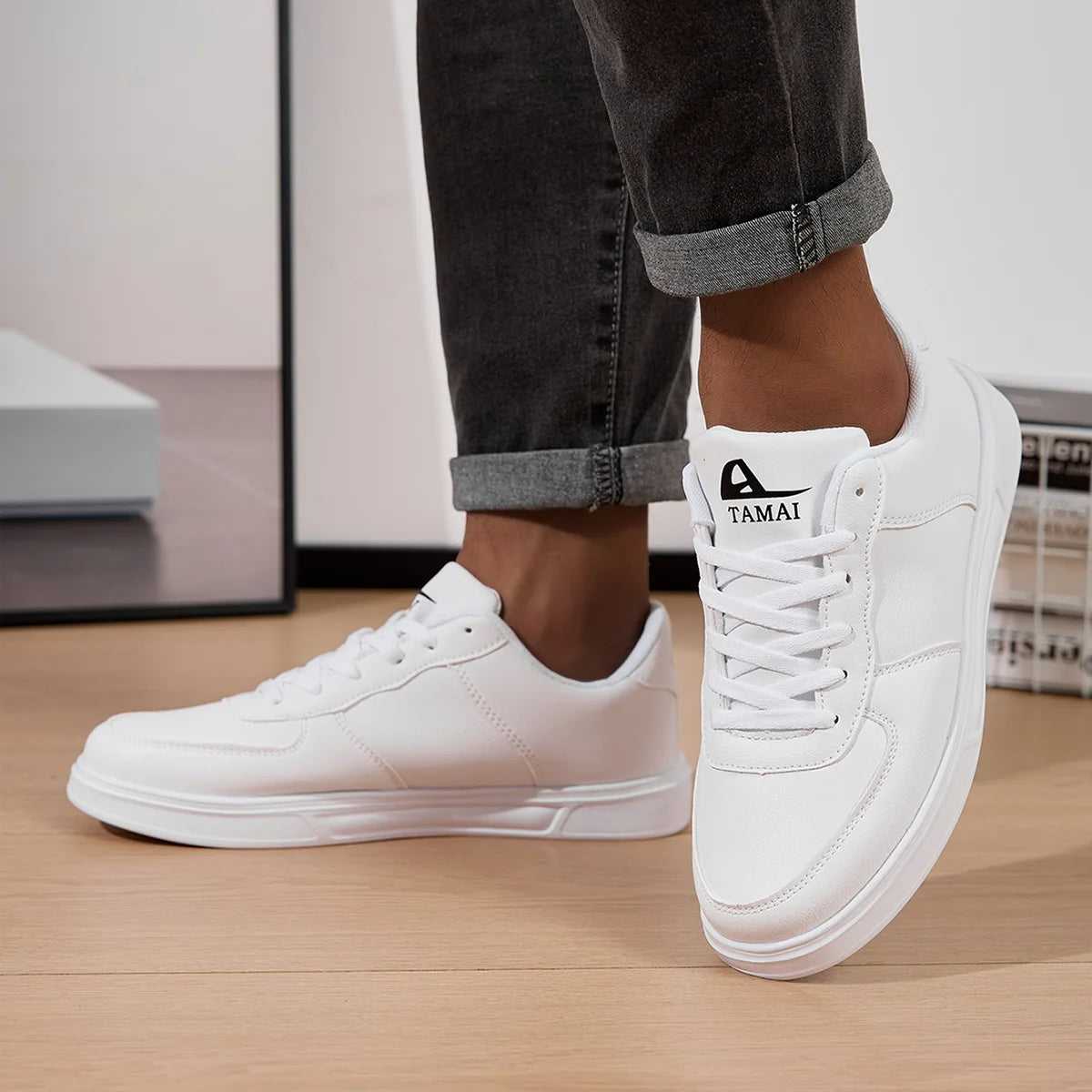 Tênis de couro masculino branco respirável para skate, calçado masculino para caminhada e corrida ao ar livre, calçado casual para casal, tamanho 36-45