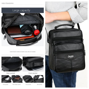 Jeep Buluo Bolsa de ombro masculina de couro bovino legítimo, preta, casual, de negócios, grande capacidade, bolsa transversal, alta qualidade, nova