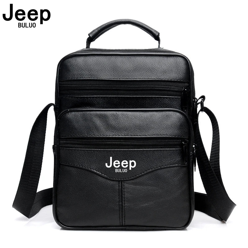 Jeep Buluo Bolsa de ombro masculina de couro bovino legítimo, preta, casual, de negócios, grande capacidade, bolsa transversal, alta qualidade, nova